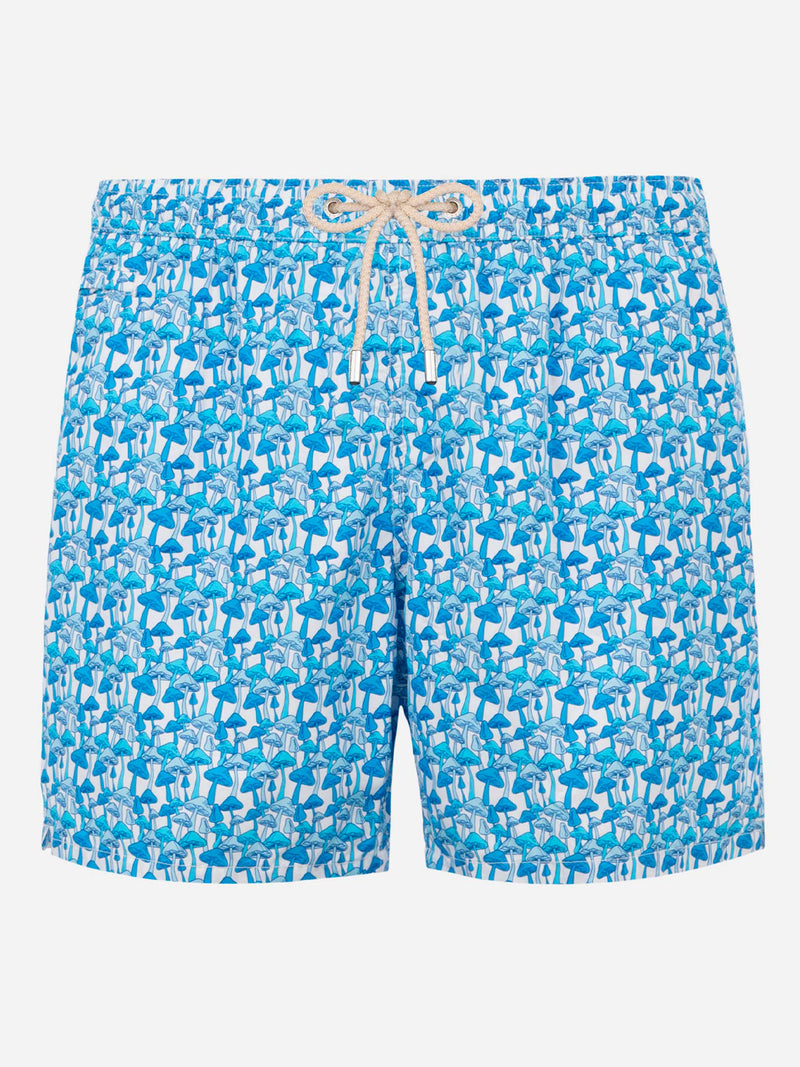 Man light fabric swim shorts with mushrooms print