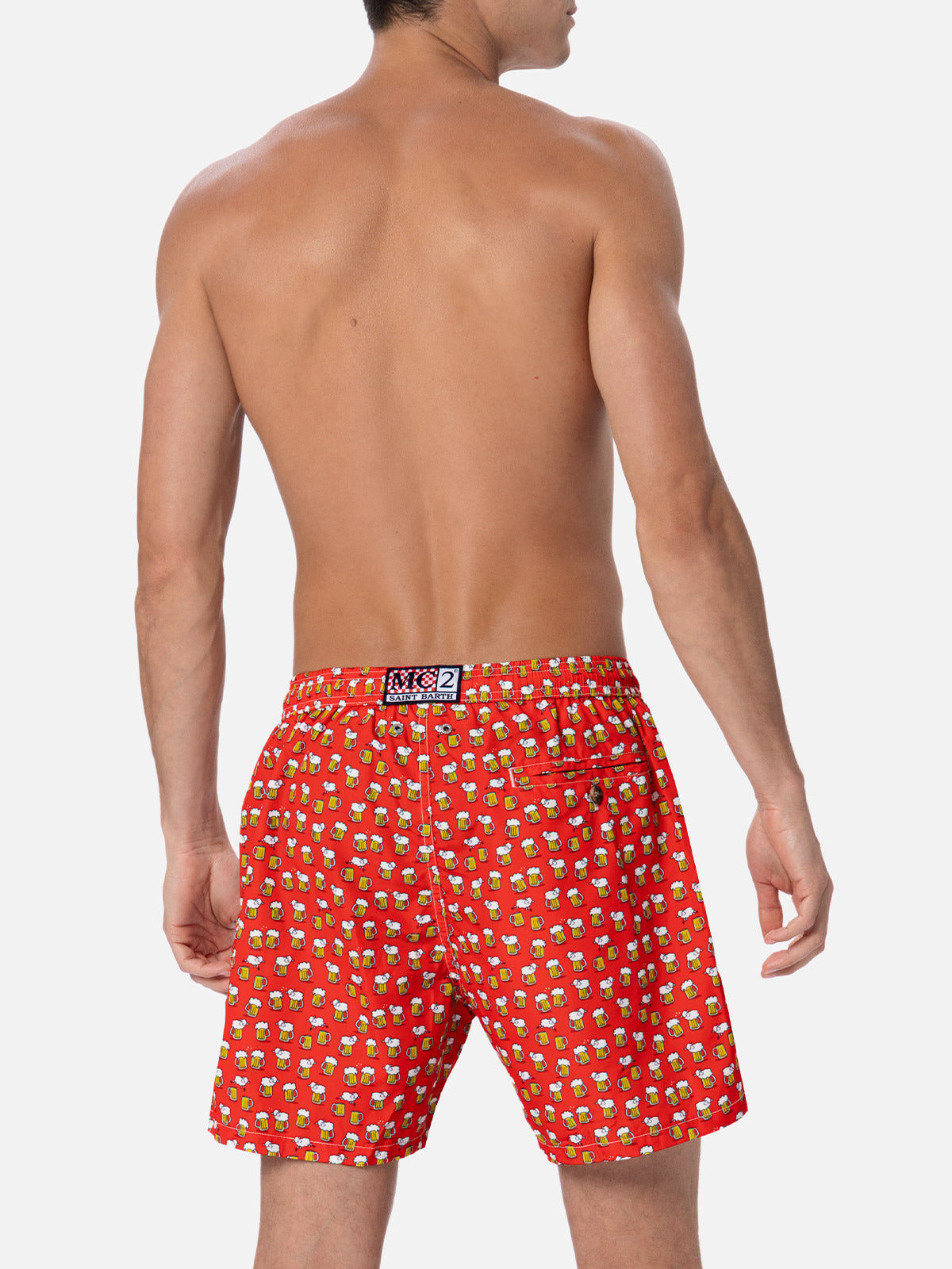 Man lightweight fabric swim-shorts Lighting Micro Fantasy with beer print - MC2 Saint Barth