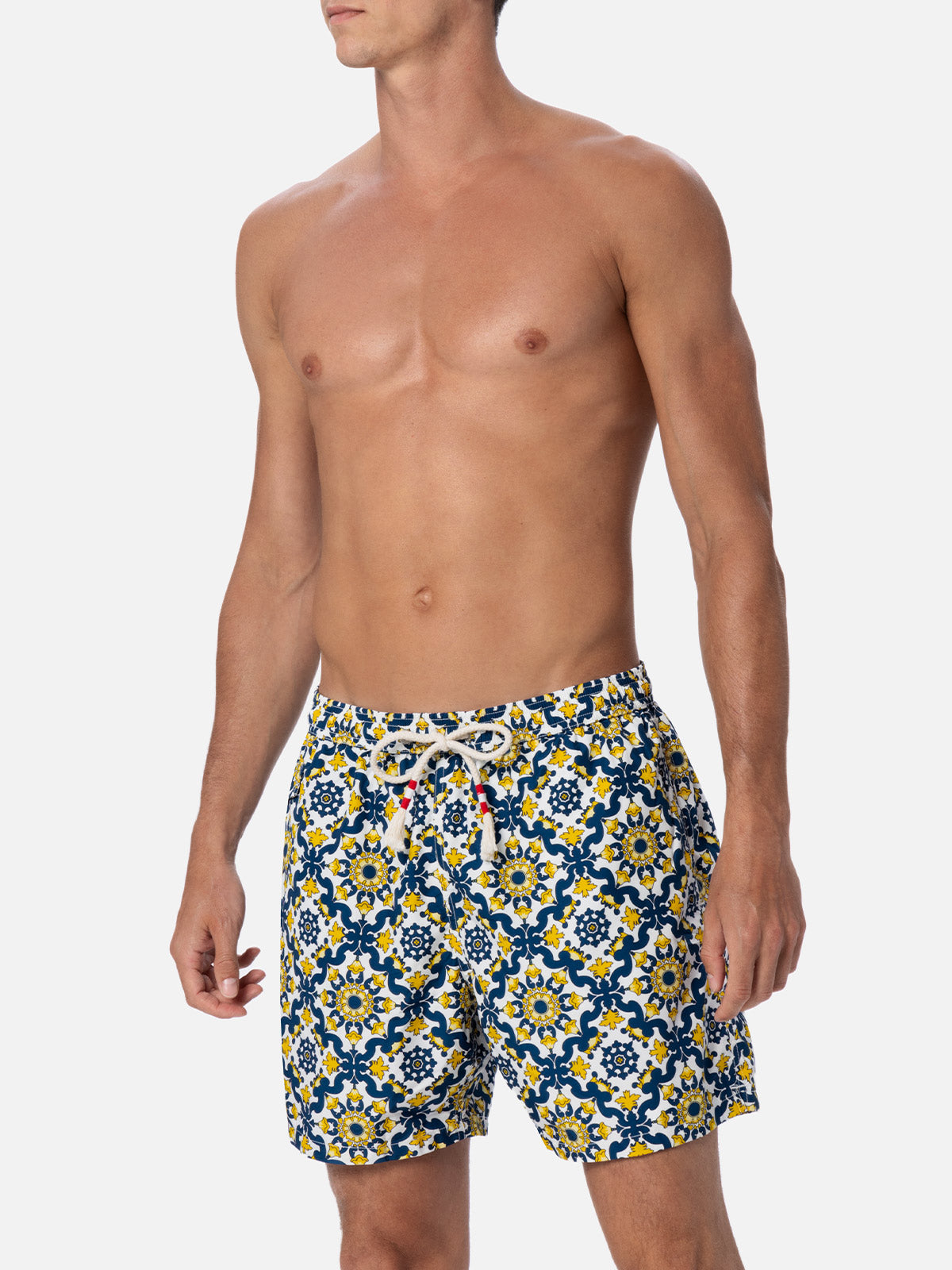 Man lightweight fabric swim-shorts Lighting 70 with majolica print - MC2 Saint Barth