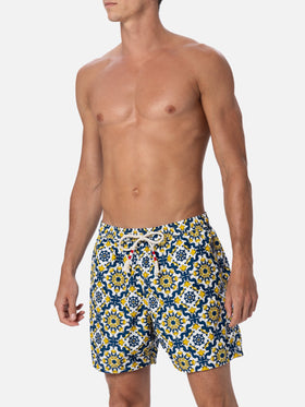 Man lightweight fabric swim-shorts Lighting 70 with majolica print - MC2 Saint Barth