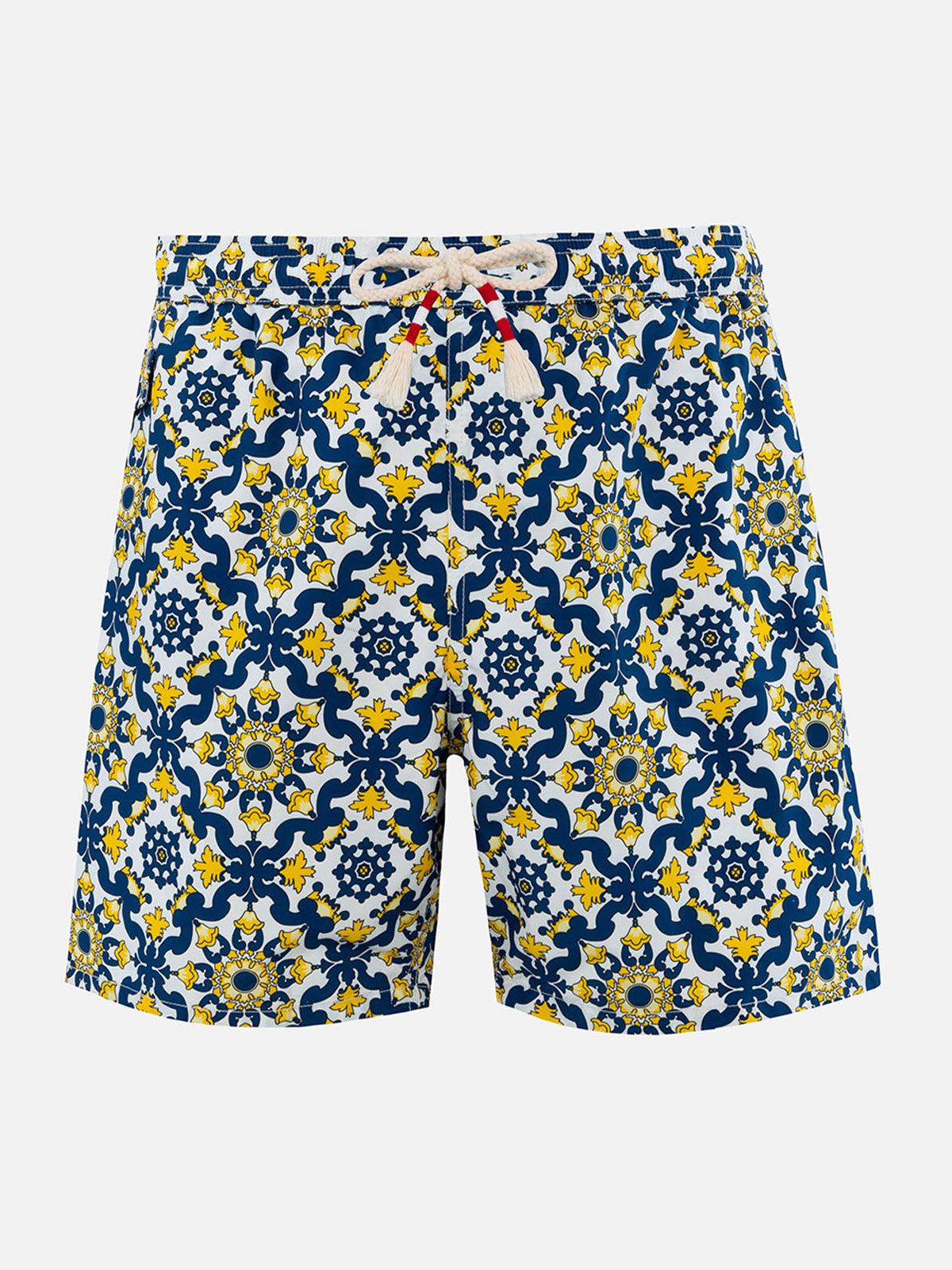 Man lightweight fabric swim-shorts Lighting 70 with majolica print - MC2 Saint Barth