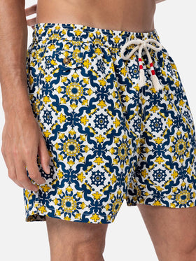 Man lightweight fabric swim-shorts Lighting 70 with majolica print - MC2 Saint Barth