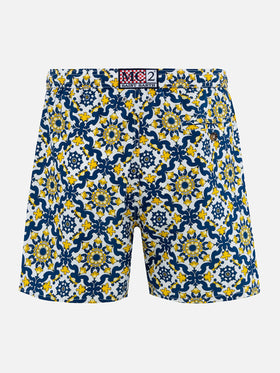 Man lightweight fabric swim-shorts Lighting 70 with majolica print - MC2 Saint Barth