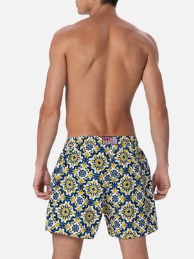 Man lightweight fabric swim-shorts Lighting 70 with majolica print - MC2 Saint Barth