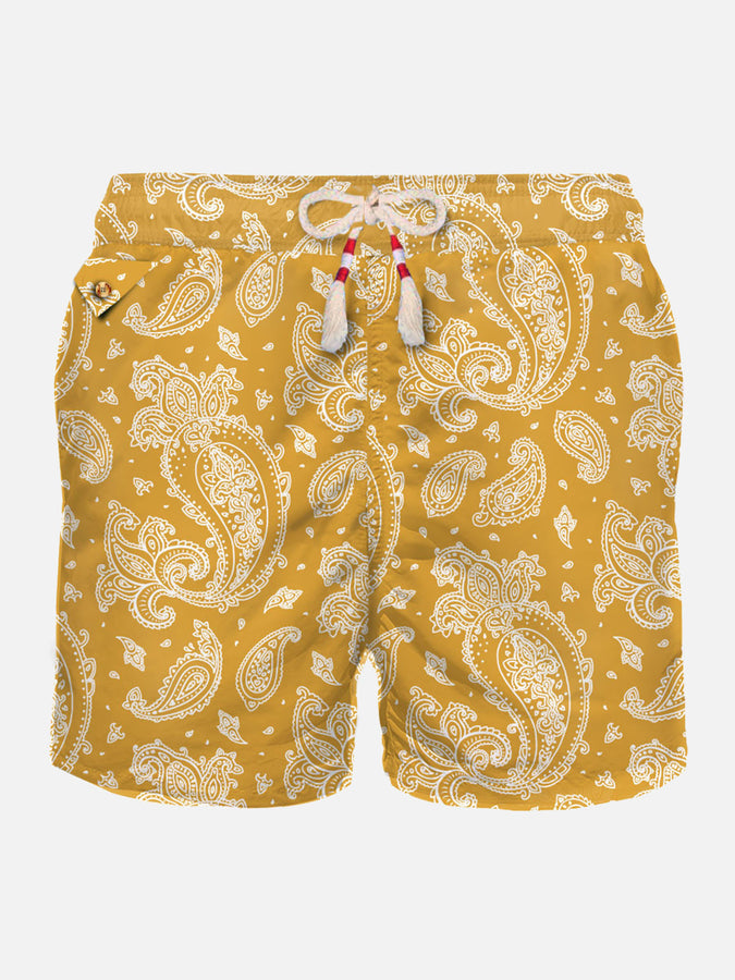 Mc2 Saint Barth Costume da bagno da uomo in tessuto leggero con stampa paisley ocra