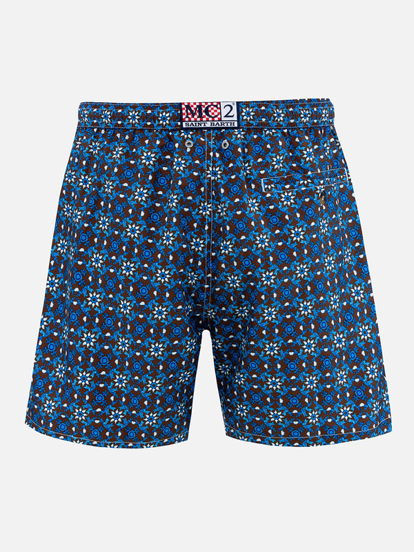 Herren-Badeshorts Lighting 70 aus leichtem Stoff mit Majolika-Print