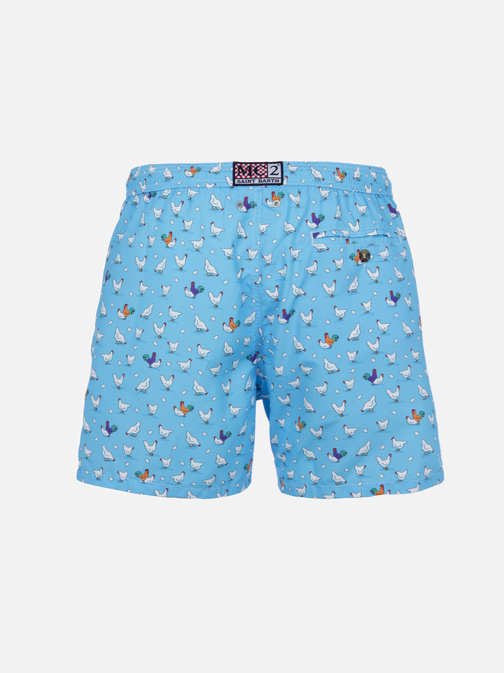 Man lightweight fabric swim-shorts Lighting Micro Fantasy with rooster print - MC2 Saint Barth