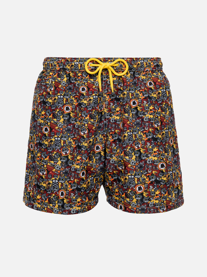 Mc2 Saint Barth Boy lightweight fabric swimshorts with Roma print | AS ROMA SPECIAL EDITION