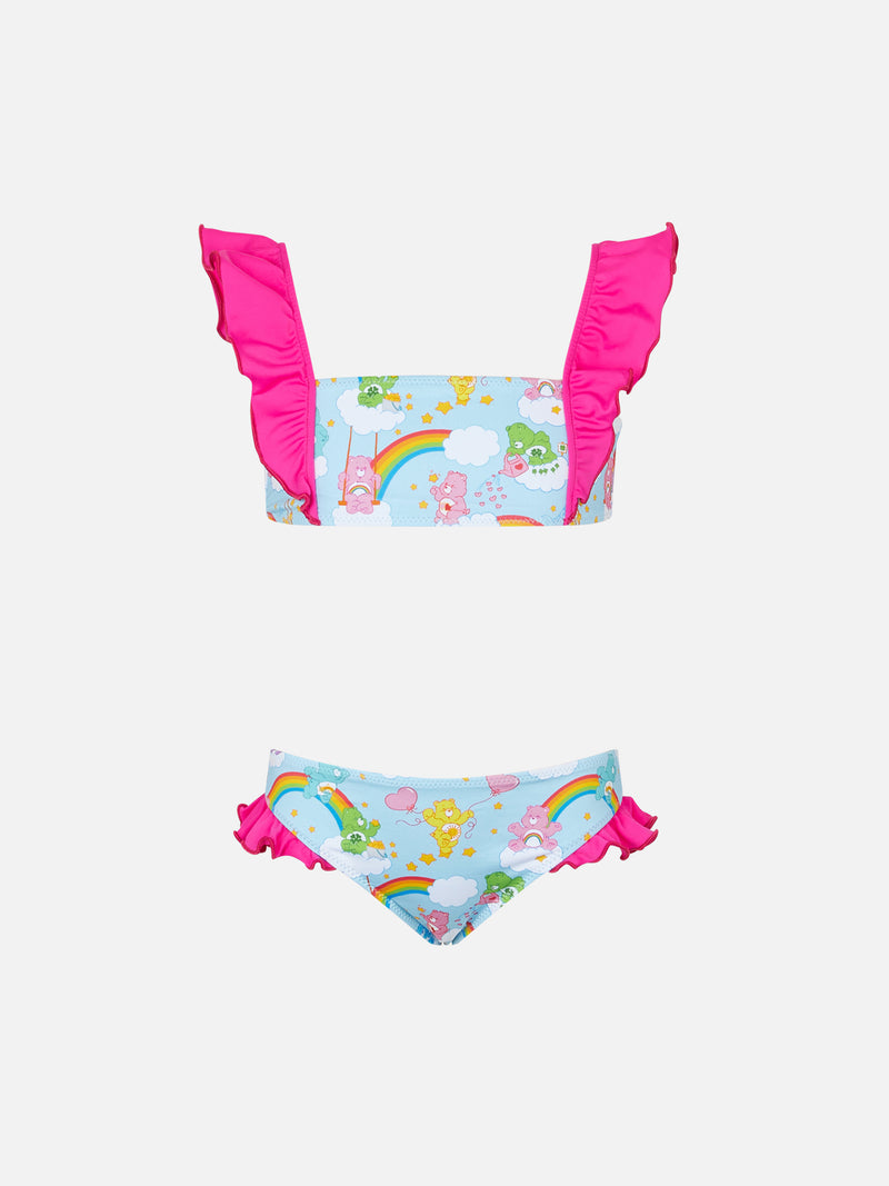 Girl ruffled bandeau bikini with sky bears print