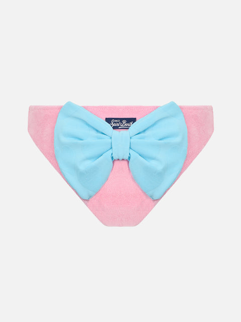 Girl pink terry swim briefs Madame with bow - MC2 Saint Barth