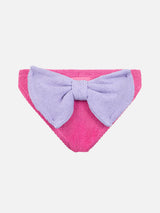 Slip da bagno da bambina rosa crinkle con fiocco