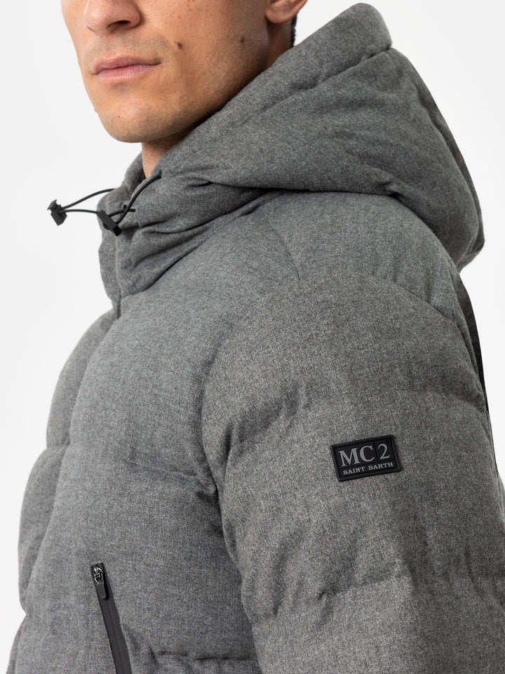 Man mélange grey flannel hooded puffer jacket Maier - MC2 Saint Barth