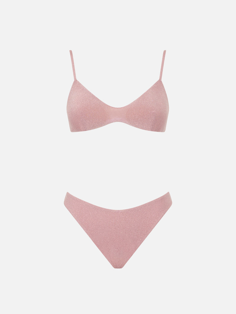 Pink lurex bralette bikini