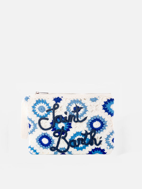 Parisienne white crochet pouch bag with Saint Barth embroidery