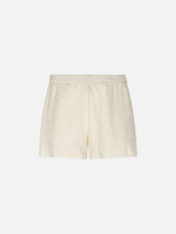 Woman off-white linen pull up shorts Meave