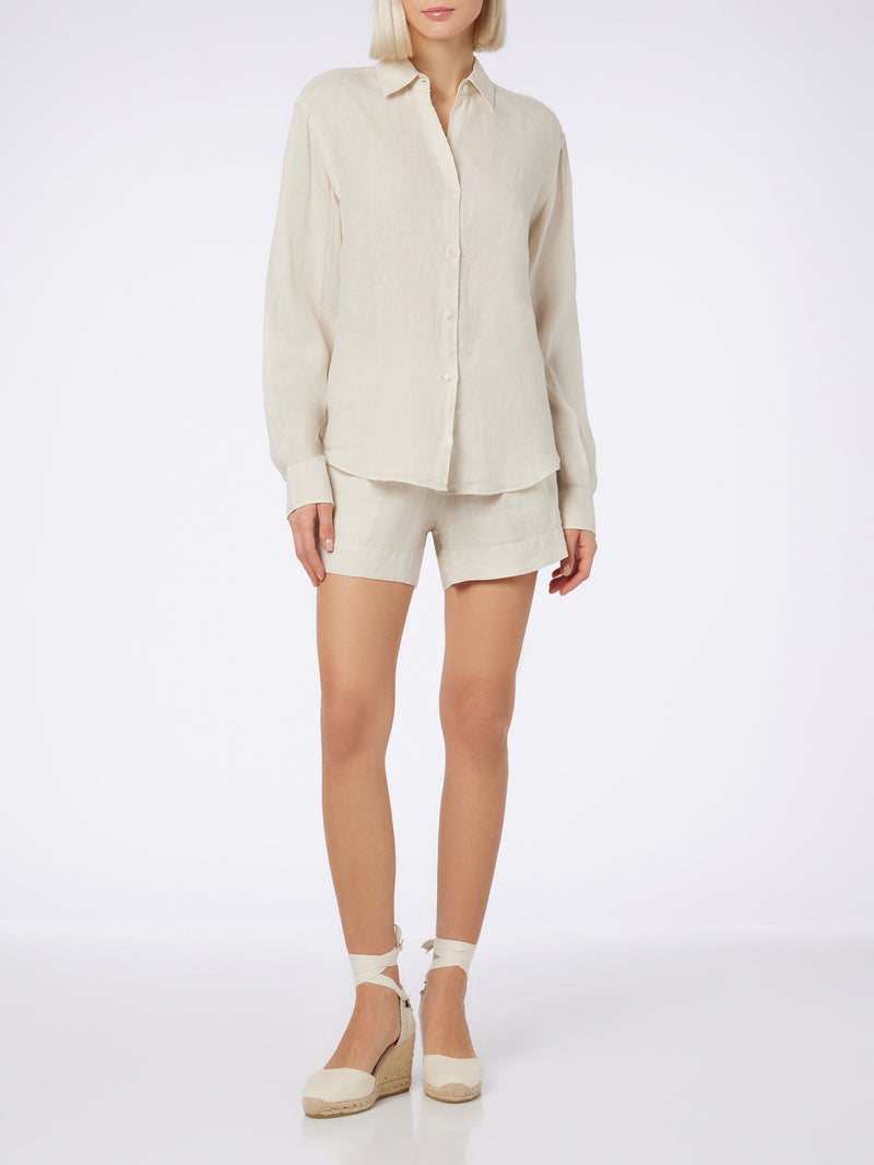 Woman off-white linen pull up shorts Meave