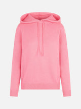 Woman fuchsia knitted hoodie with St. Barth embroidery