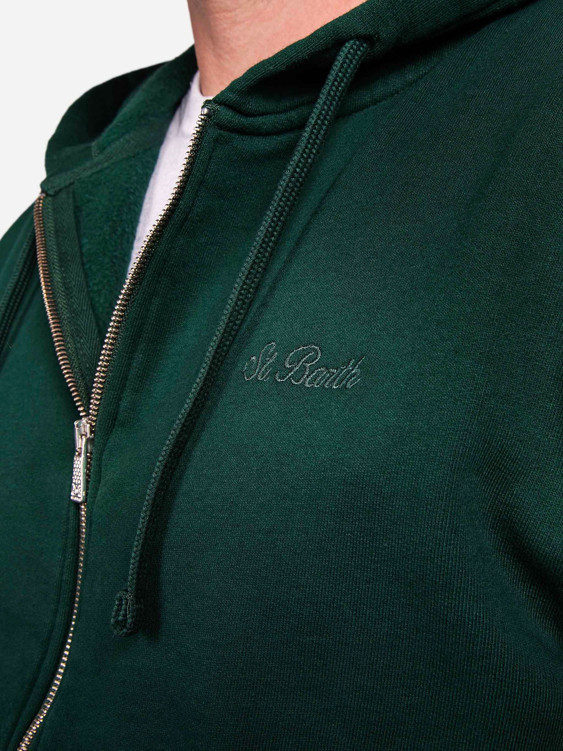 Man green zipped and hooded sweatshirt Mercer with St. Barth embroidery - MC2 Saint Barth