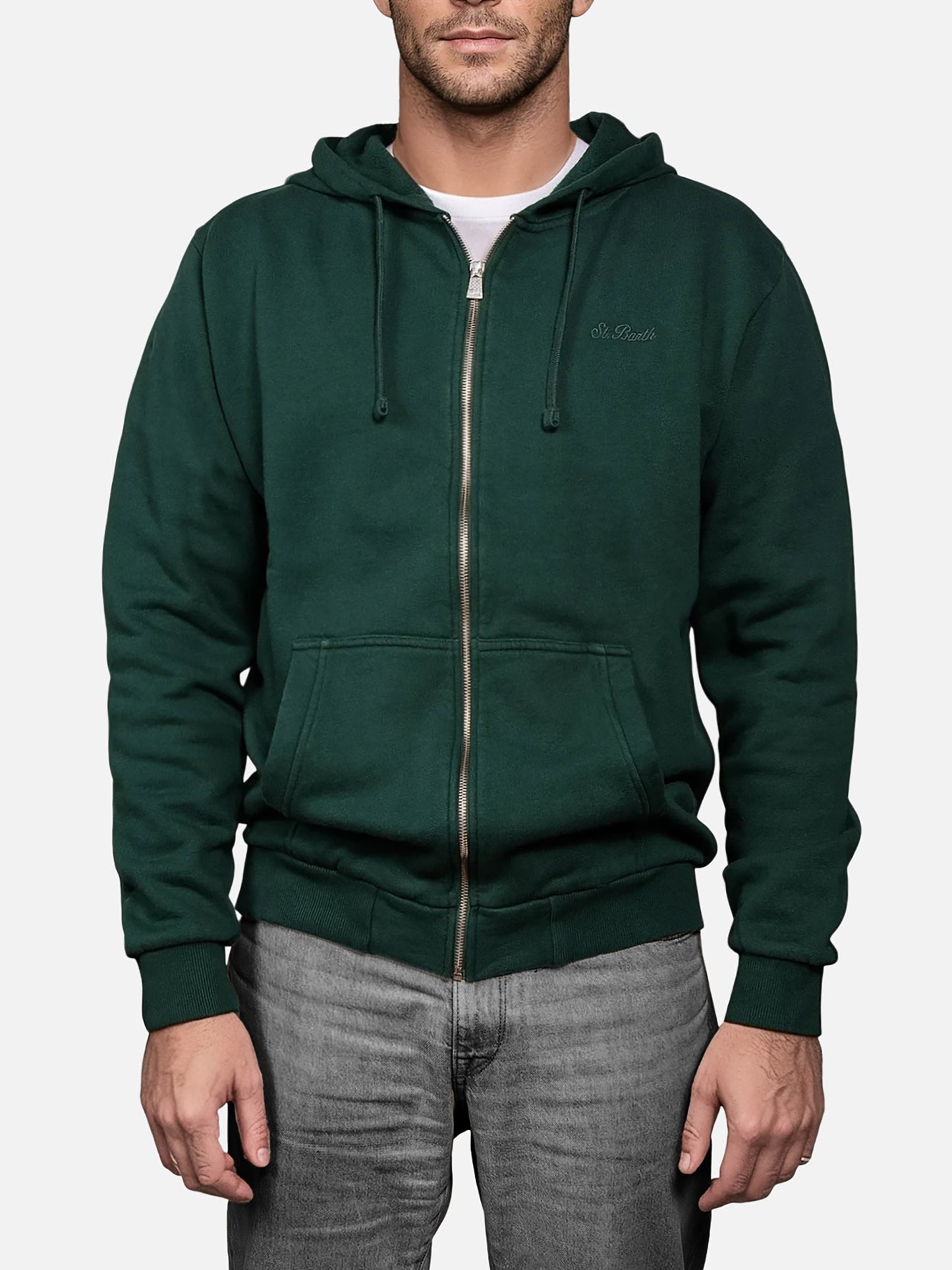Man green zipped and hooded sweatshirt Mercer with St. Barth embroidery - MC2 Saint Barth