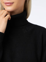 Maglione dolcevita nero lavorato a maglia da donna