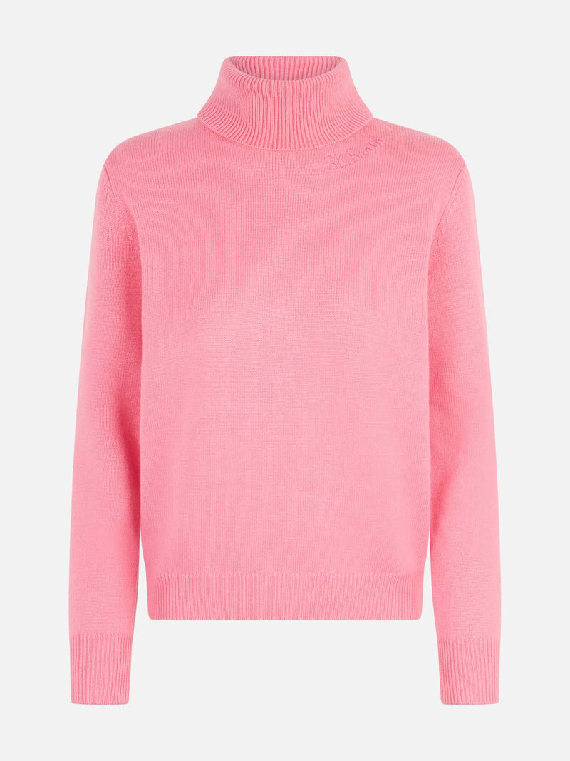 Woman pink cashmere blend turtleneck sweater Moody MC2 Saint Barth