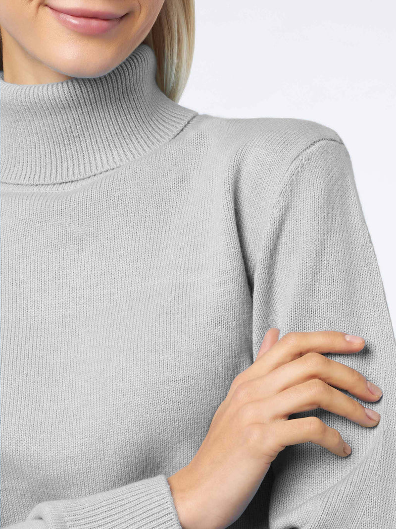 Maglione da donna a collo alto in cashmere puro grigio mélange Moody