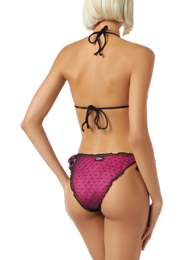 Bikini fucsia lucido con tulle nero a pois
