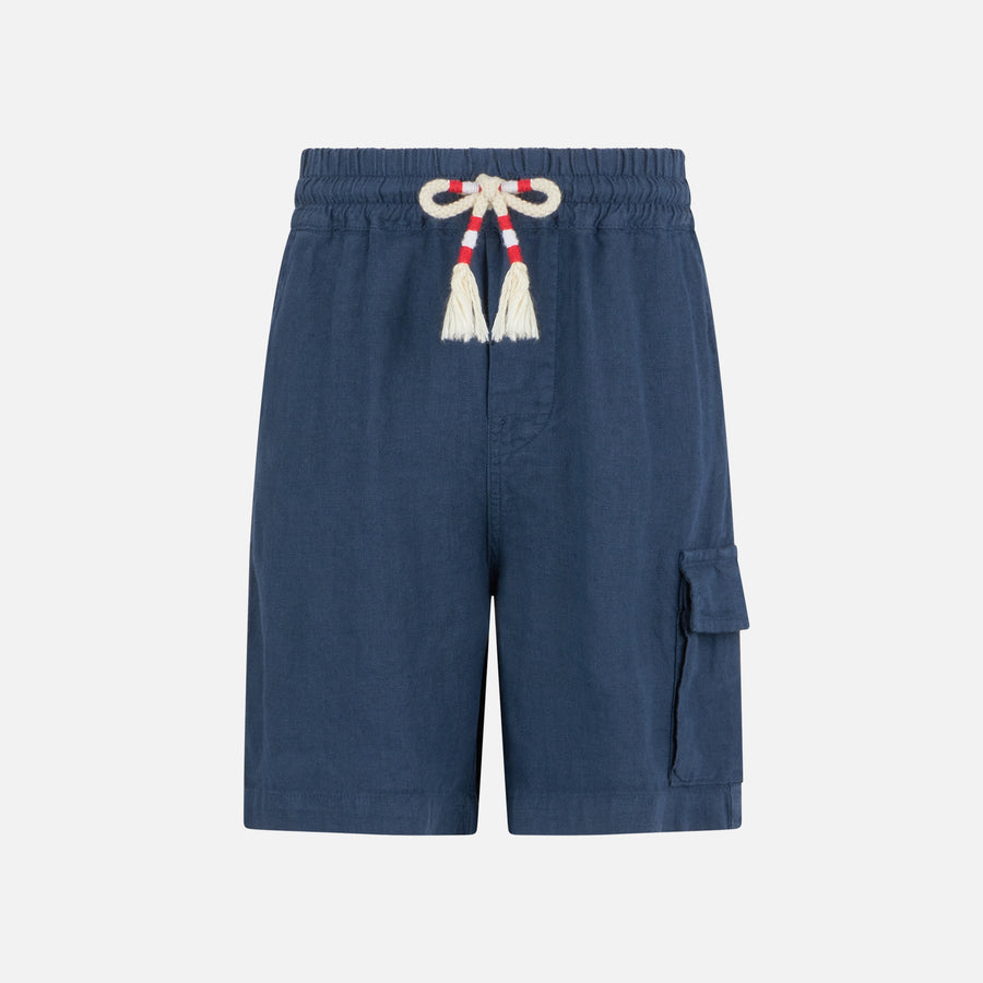 Mc2 Saint Barth Bermuda da bambino in lino blu navy