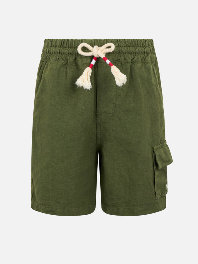 Mc2 Saint Barth Bermuda da bambino in lino verde militare Marsiglia Jr