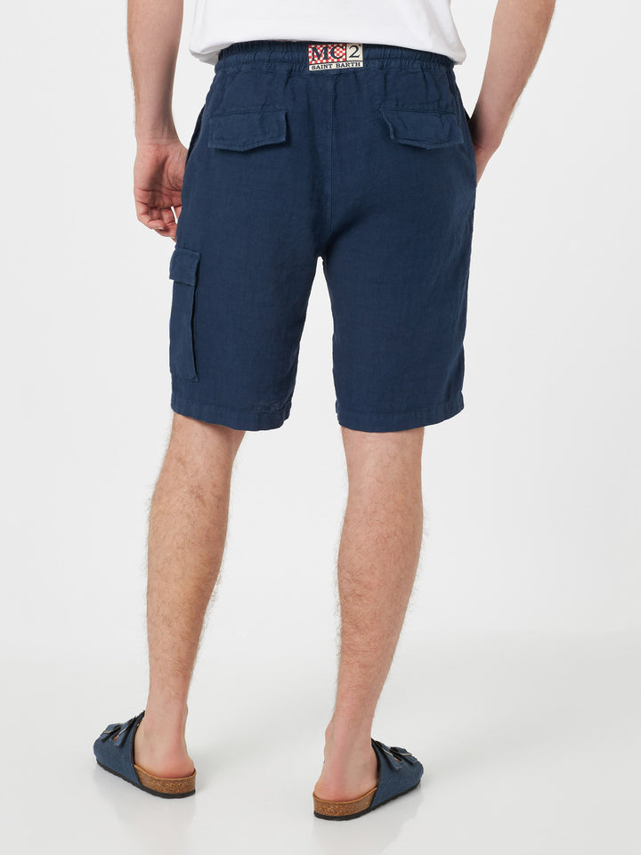 Man navy blue linen bermuda Marseille - MC2 Saint Barth