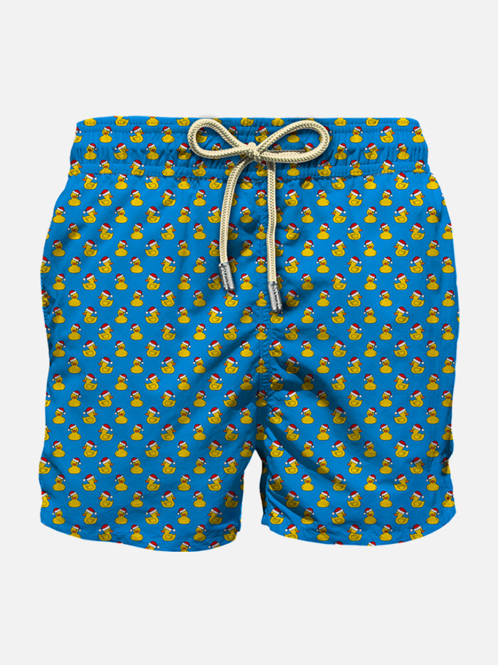 Man light fabric swim shorts with Christmas ducks print