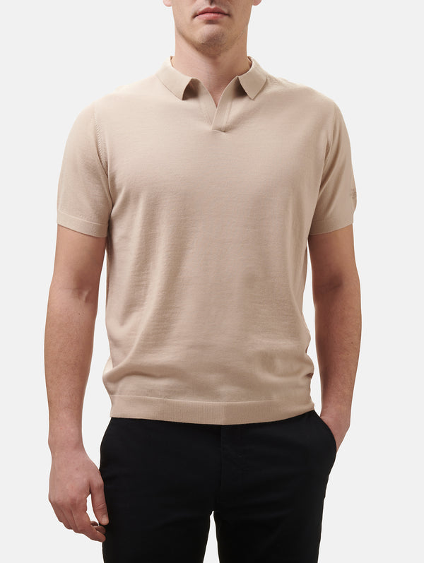 Beiges Poloshirt Owen aus Merinowolle für Herren