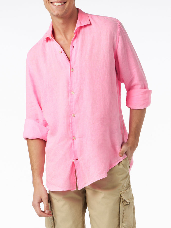 Mc2 Saint Barth Camicia da uomo Pamplona in lino color rosa fluo