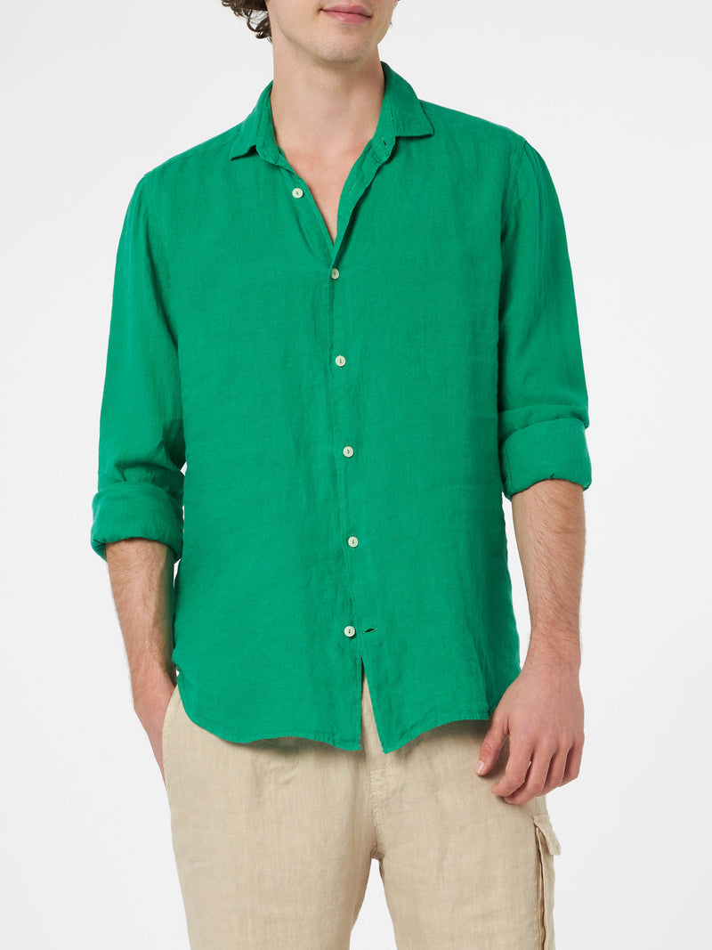 Camicia da uomo in lino verde Pamplona