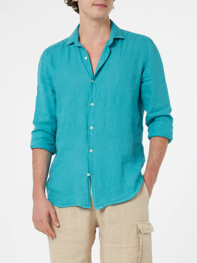 Mc2 Saint Barth Camicia da uomo in lino verde acqua Pamplona