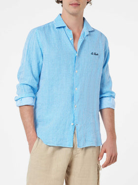 Man turquoise striped linen shirt Pamplona - MC2 Saint Barth