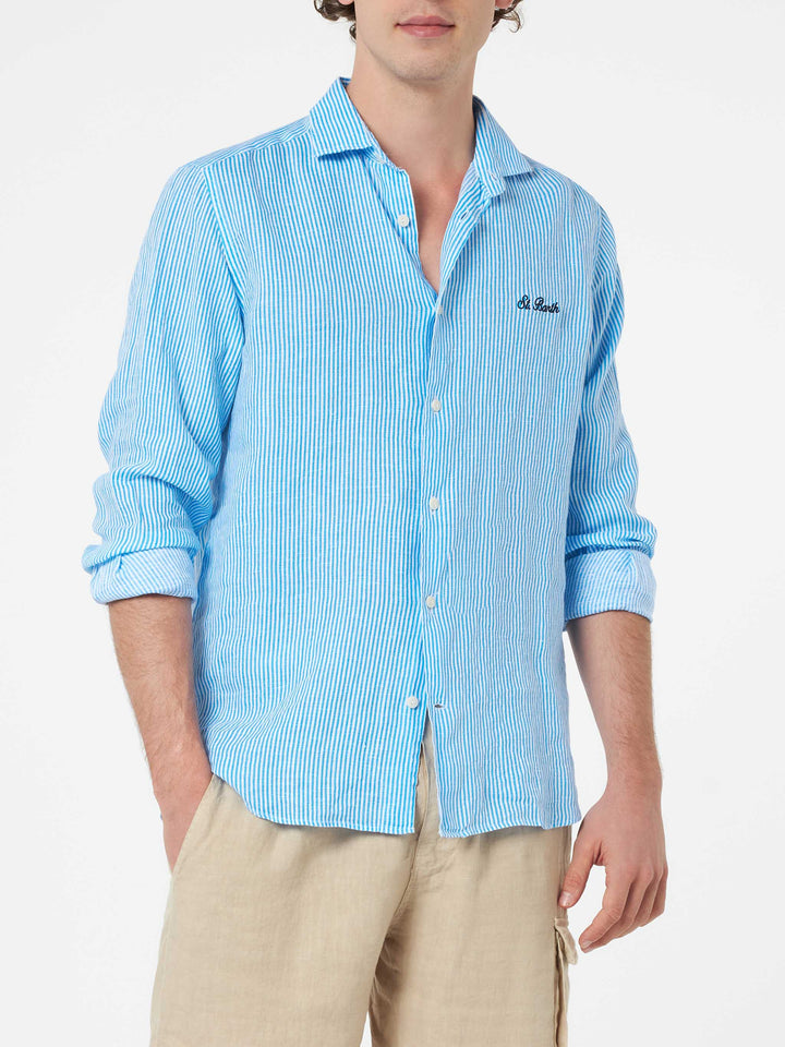 Man turquoise striped linen shirt Pamplona - MC2 Saint Barth