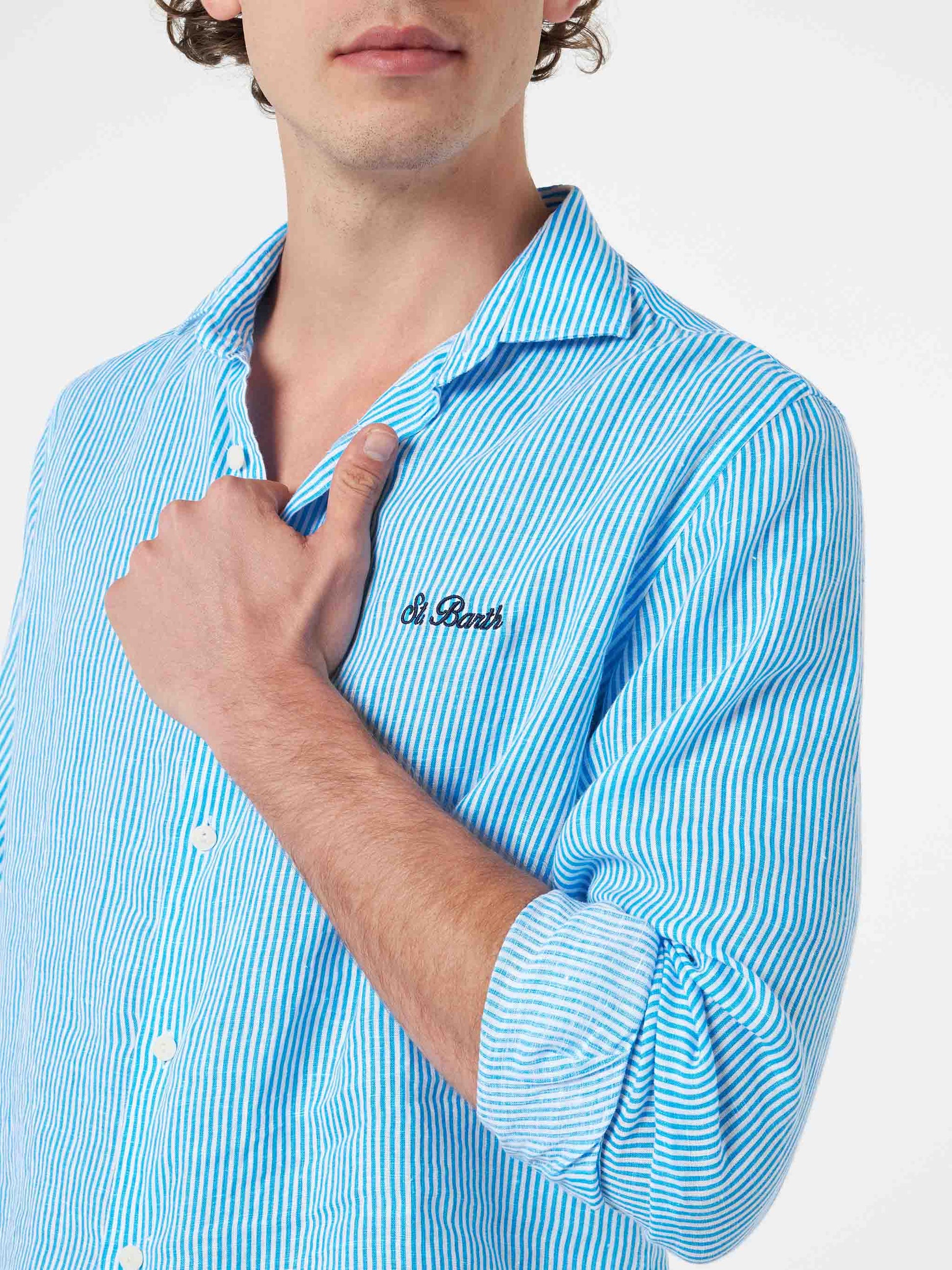 Man turquoise striped linen shirt Pamplona - MC2 Saint Barth
