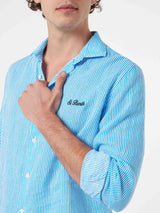 Man turquoise striped linen shirt Pamplona