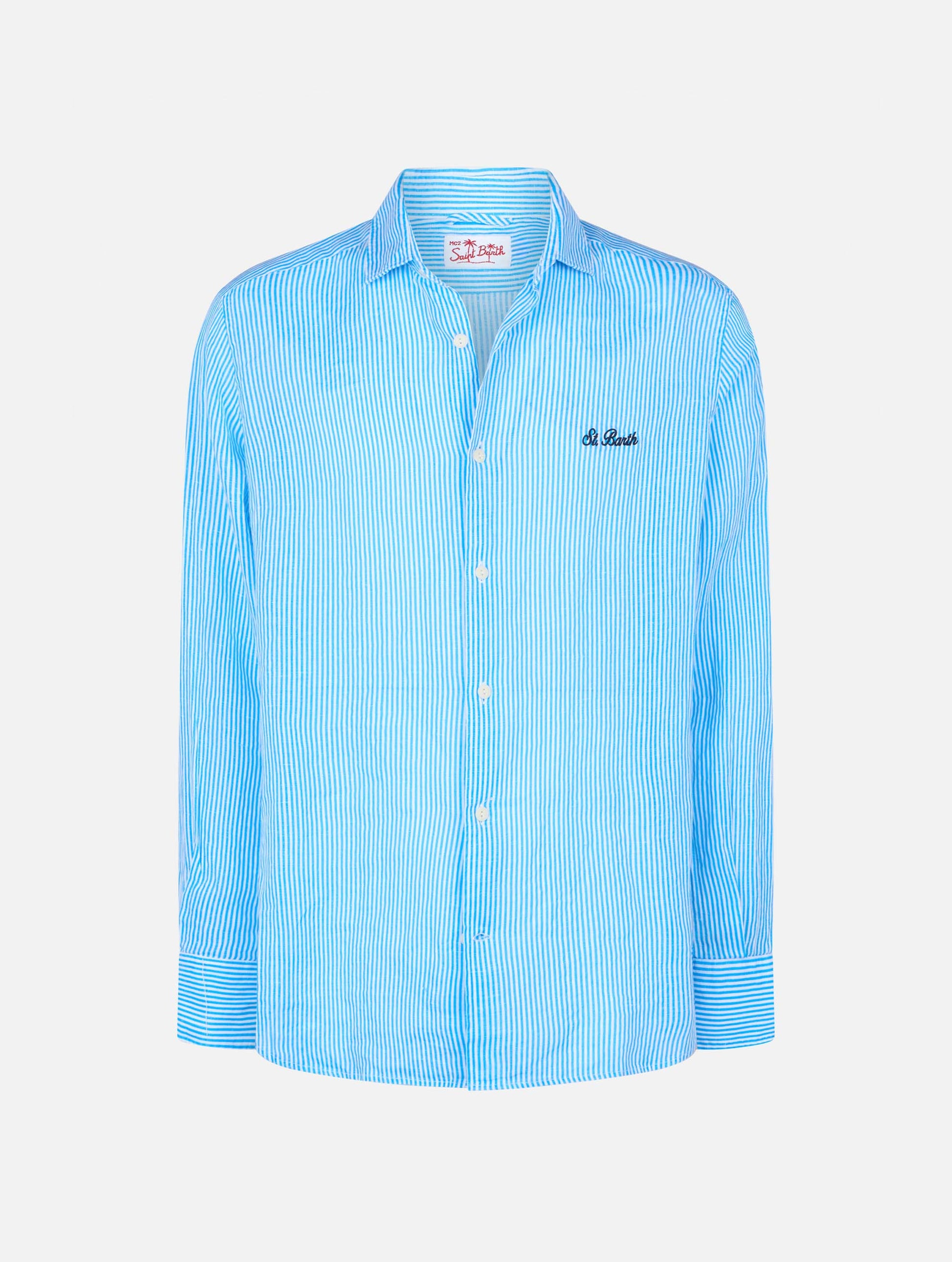 Man turquoise striped linen shirt Pamplona - MC2 Saint Barth