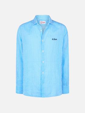 Man turquoise striped linen shirt Pamplona - MC2 Saint Barth