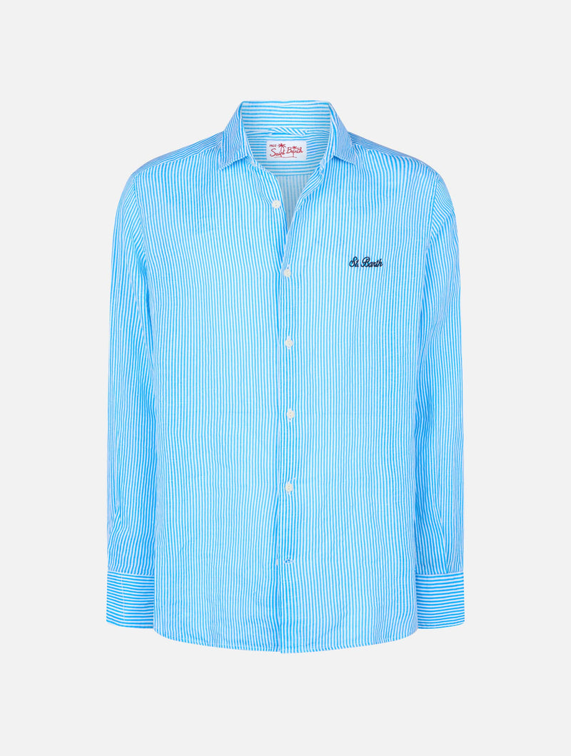 Man turquoise striped linen shirt Pamplona