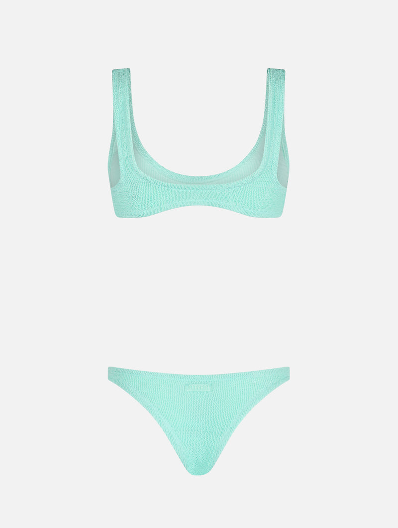 Woman sage green tiny crinkle bikini Pamy Naomi