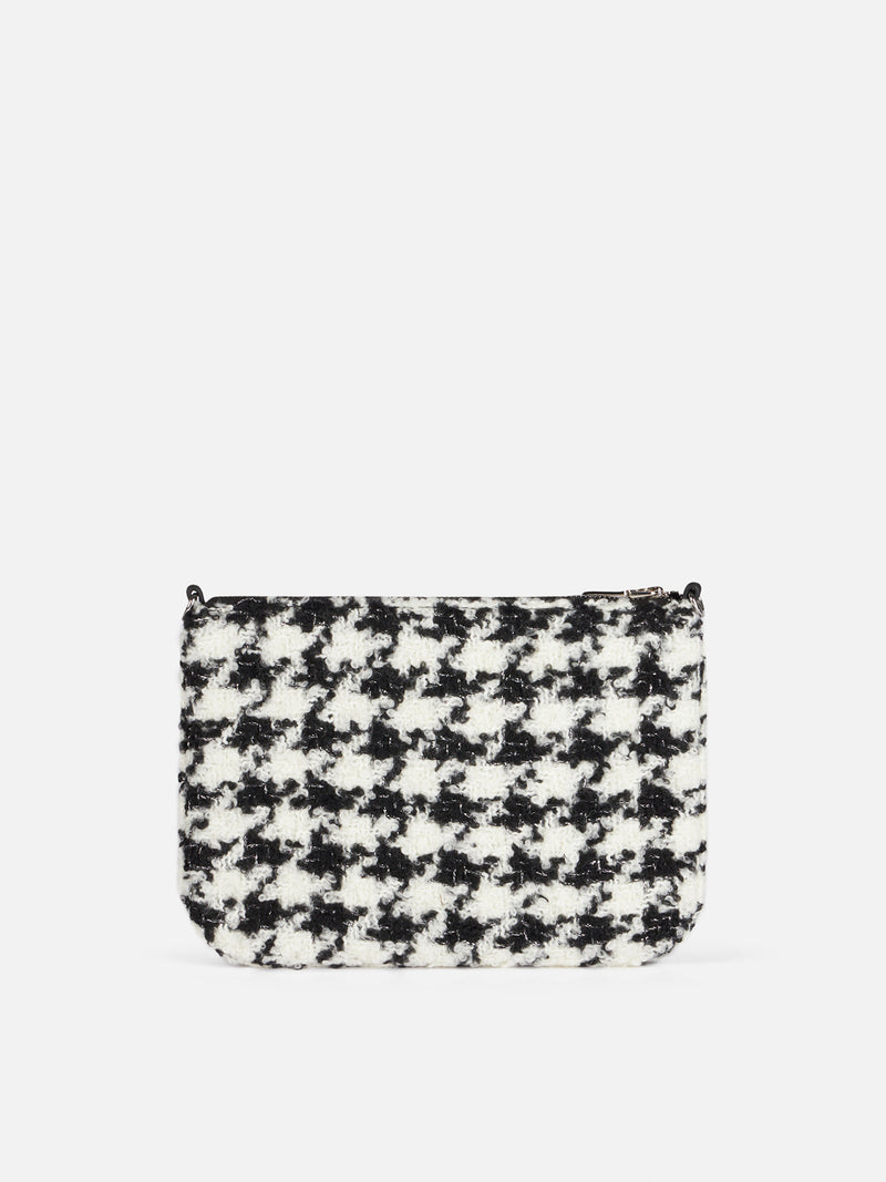 Pouch a tracolla Parisienne con motivo pied de poule in lurex