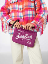 Samtstepp-Umhängetasche Parisienne Clutch aus Sherpa in Fuchsia 