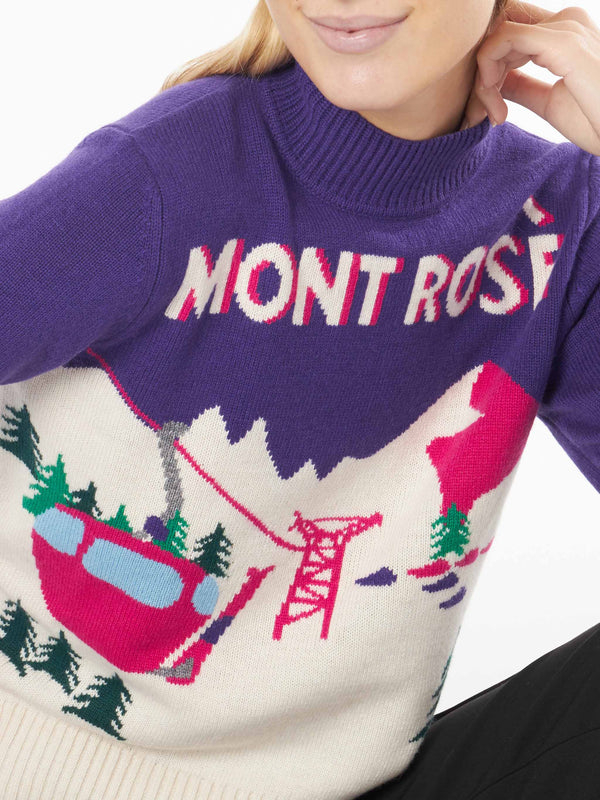 Woman crewneck sweater with Mont Rosè postcard print