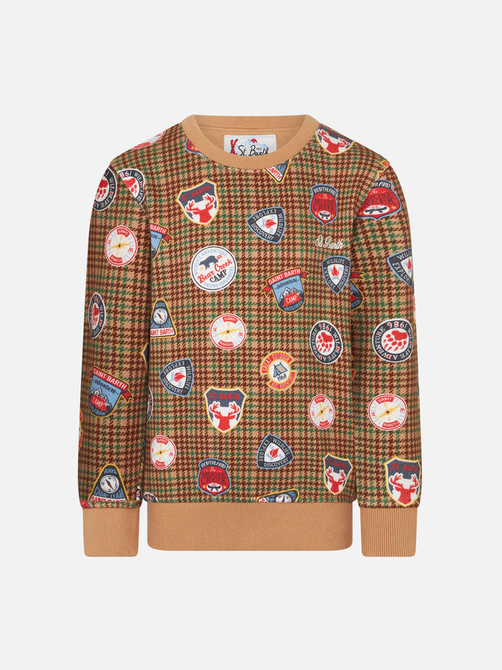Boy crewneck sweatshirt with patches and pied de poule print - MC2 Saint Barth