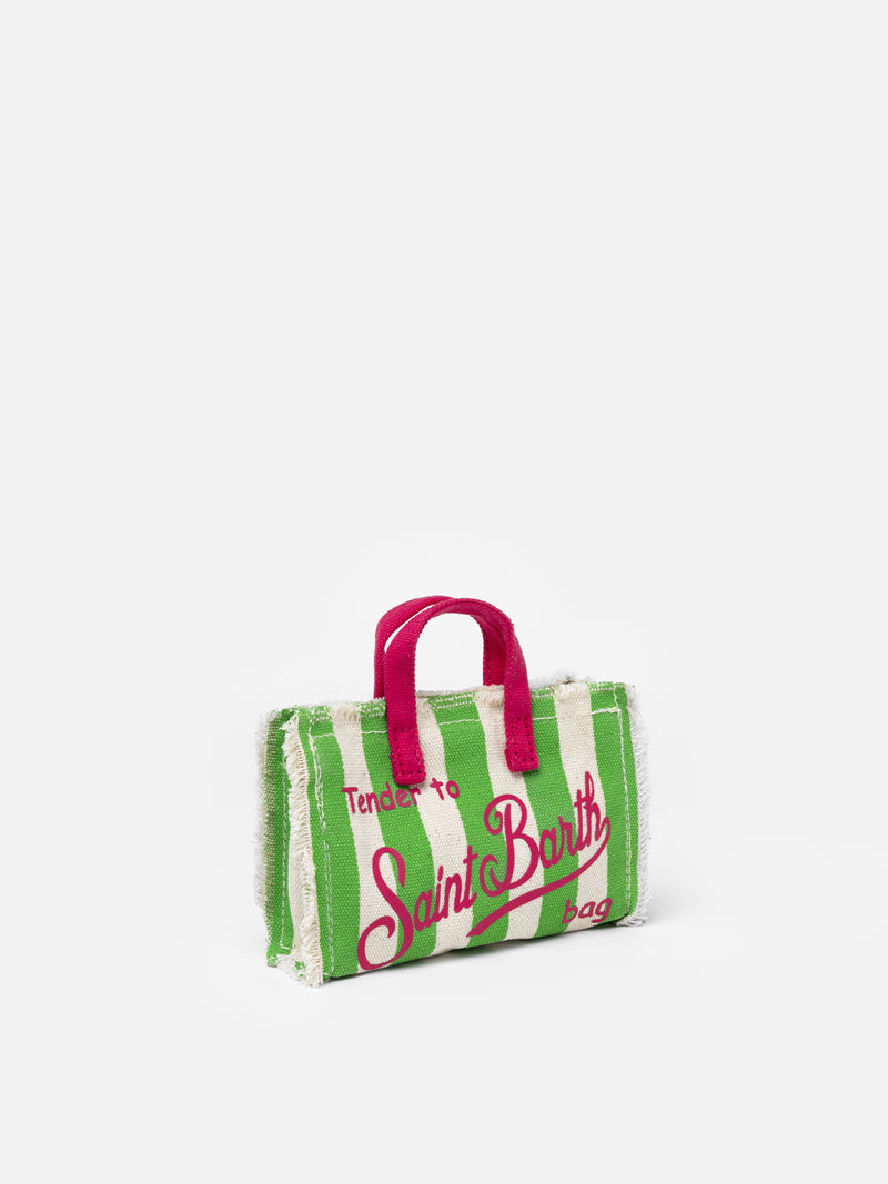 Green striped cotton canvas Phone Bag