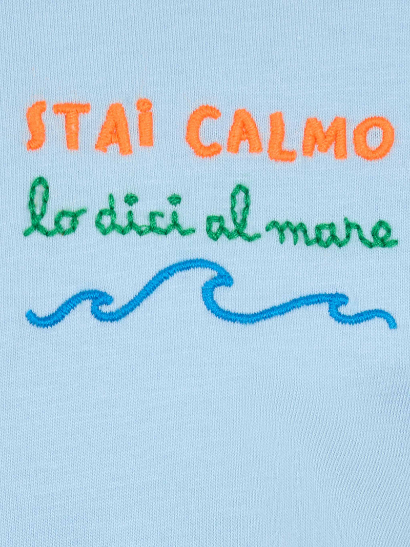 T-shirt da bambino in jersey di cotone Portofino Jr con ricamo Stai calmo lo dici al mare