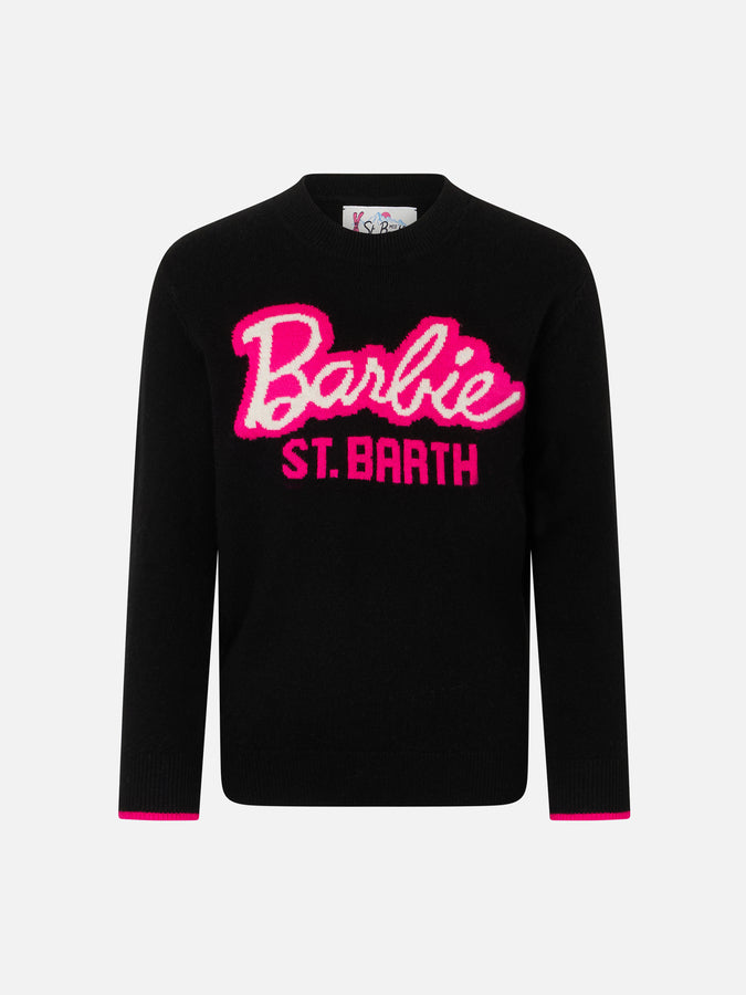 Mc2 Saint Barth Maglia da bambina girocollo nera con stampa Barbie | EDIZIONE SPECIALE BARBIE